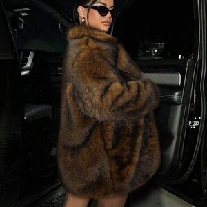 Luxurious Brown Faux Fur Coat